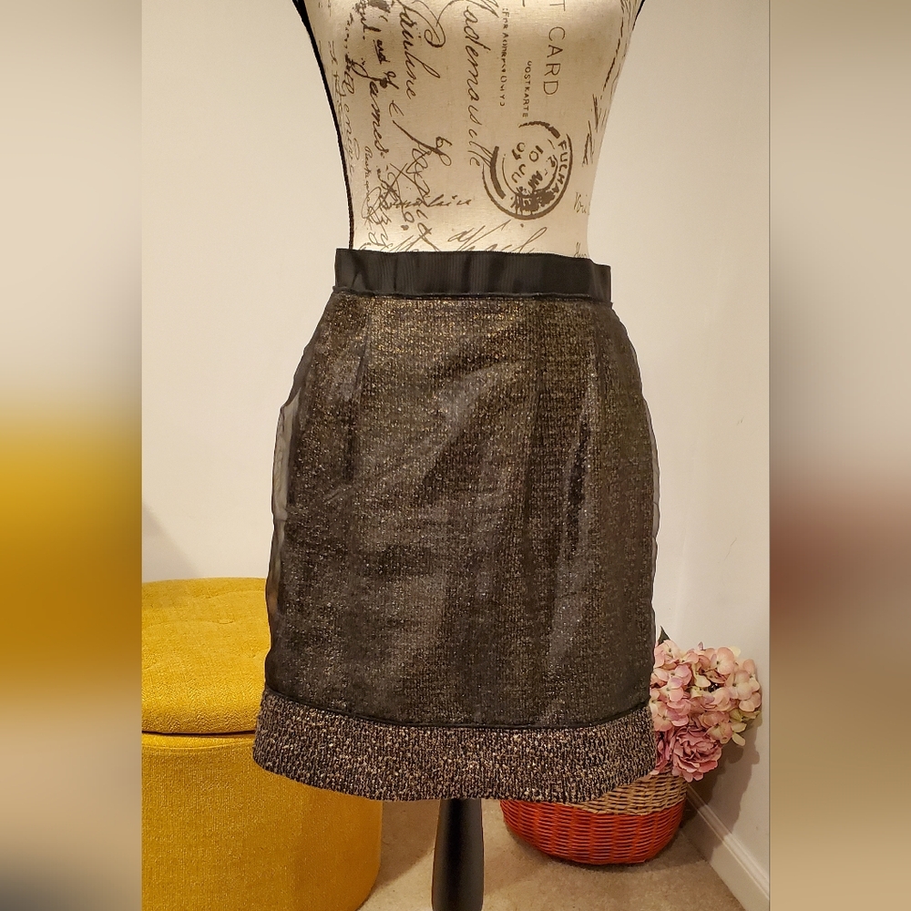 LOFT Black and Gold Mini Pencil Skirt for Work